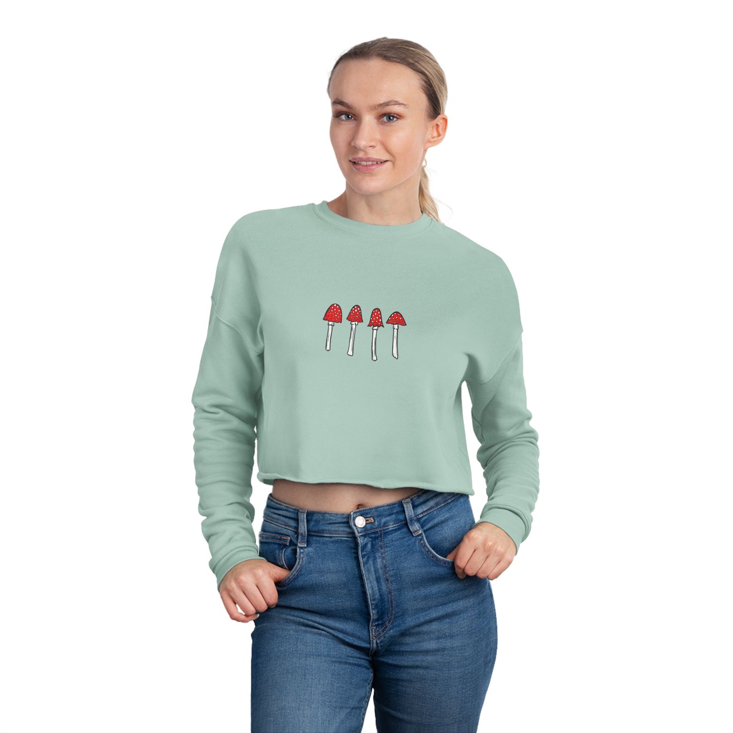 Red Mushroom Crop Top Sweatshirt