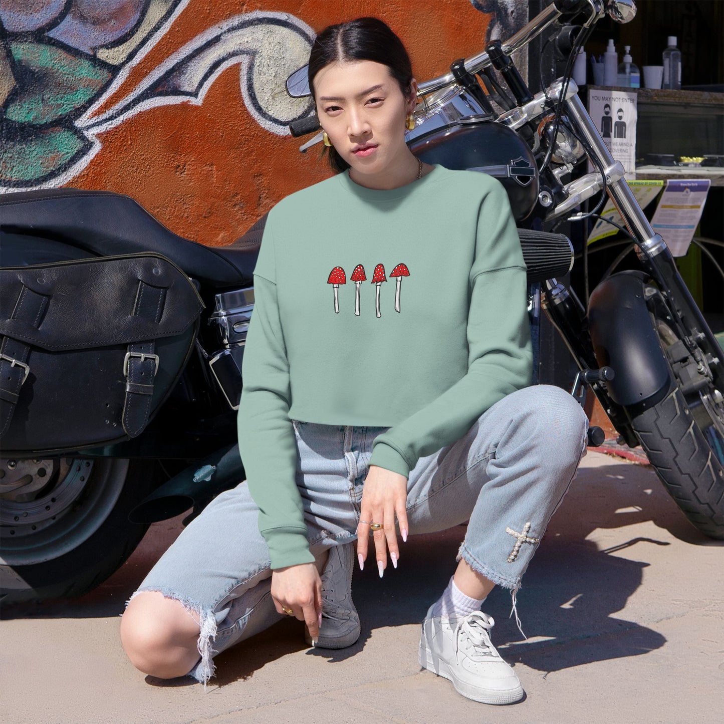 Red Mushroom Crop Top Sweatshirt