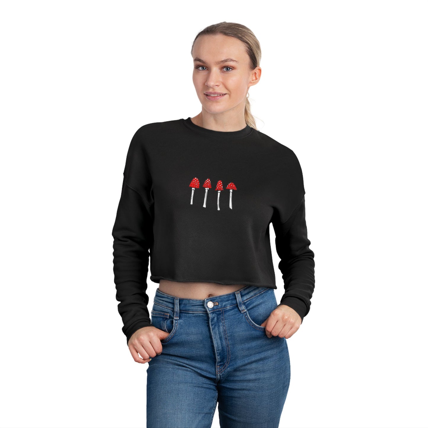 Red Mushroom Crop Top Sweatshirt