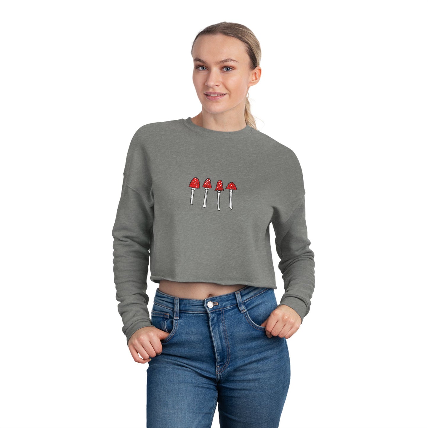 Red Mushroom Crop Top Sweatshirt