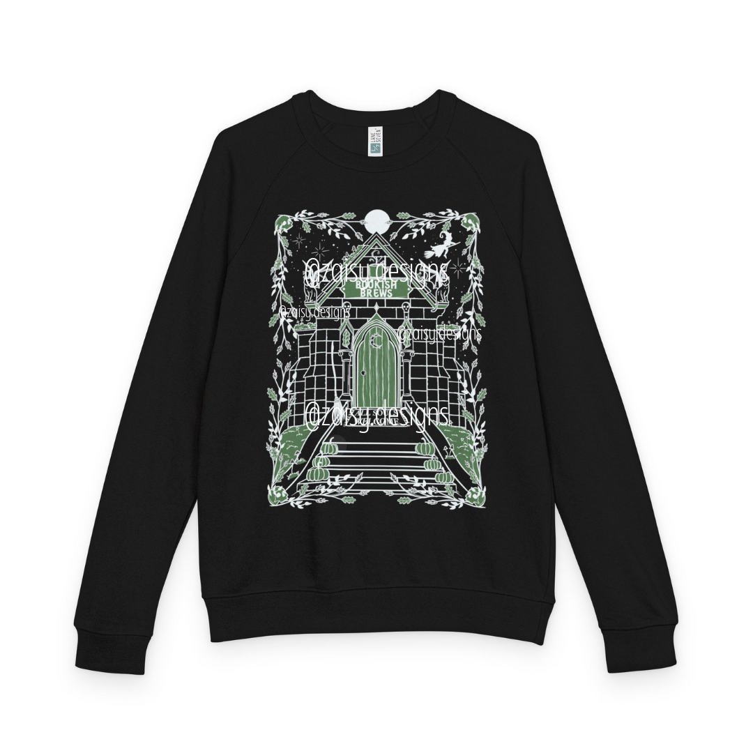 Bookish Brews Coffeehouse Sweatshirt for Book Lovers - French Terry Raglan - Lane Seven brand - PLAIN SLEEVES
