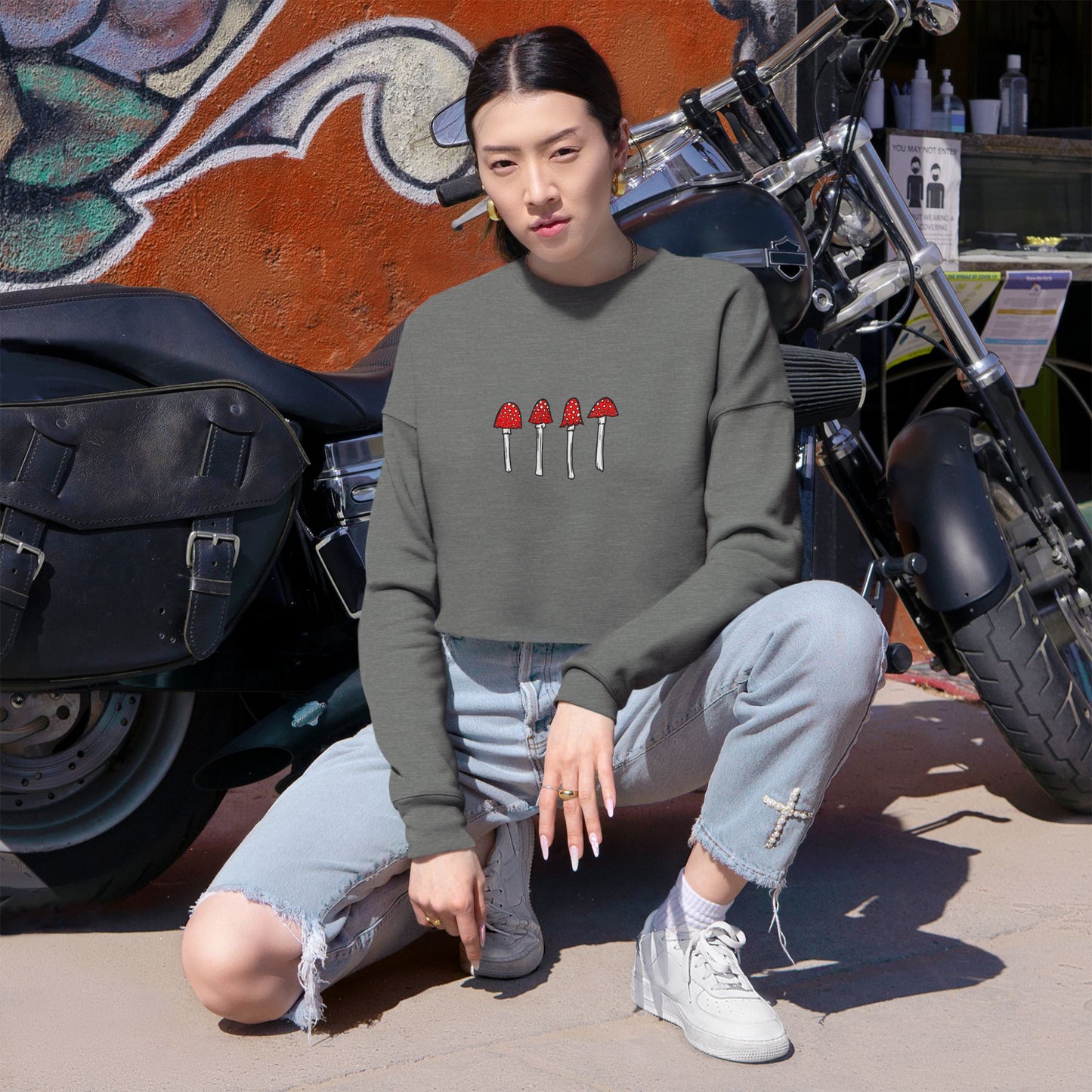 Red Mushroom Crop Top Sweatshirt