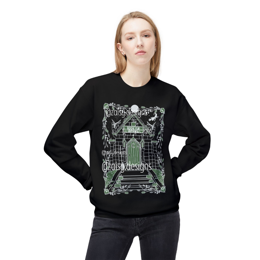 Bookish Brews Coffeehouse Sweatshirt for Book Lovers - Gildan brand - PLAIN SLEEVES