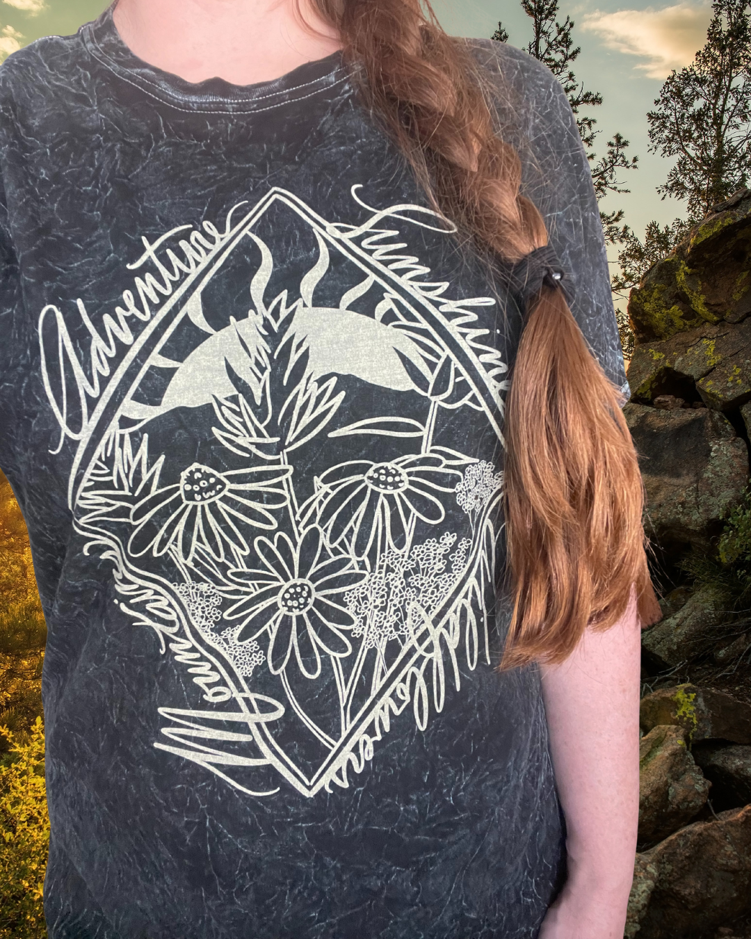 Sunshine Adventure Tee – Western Wildflower Graphic Shirt with Indian Paintbrush & Utah Mountains