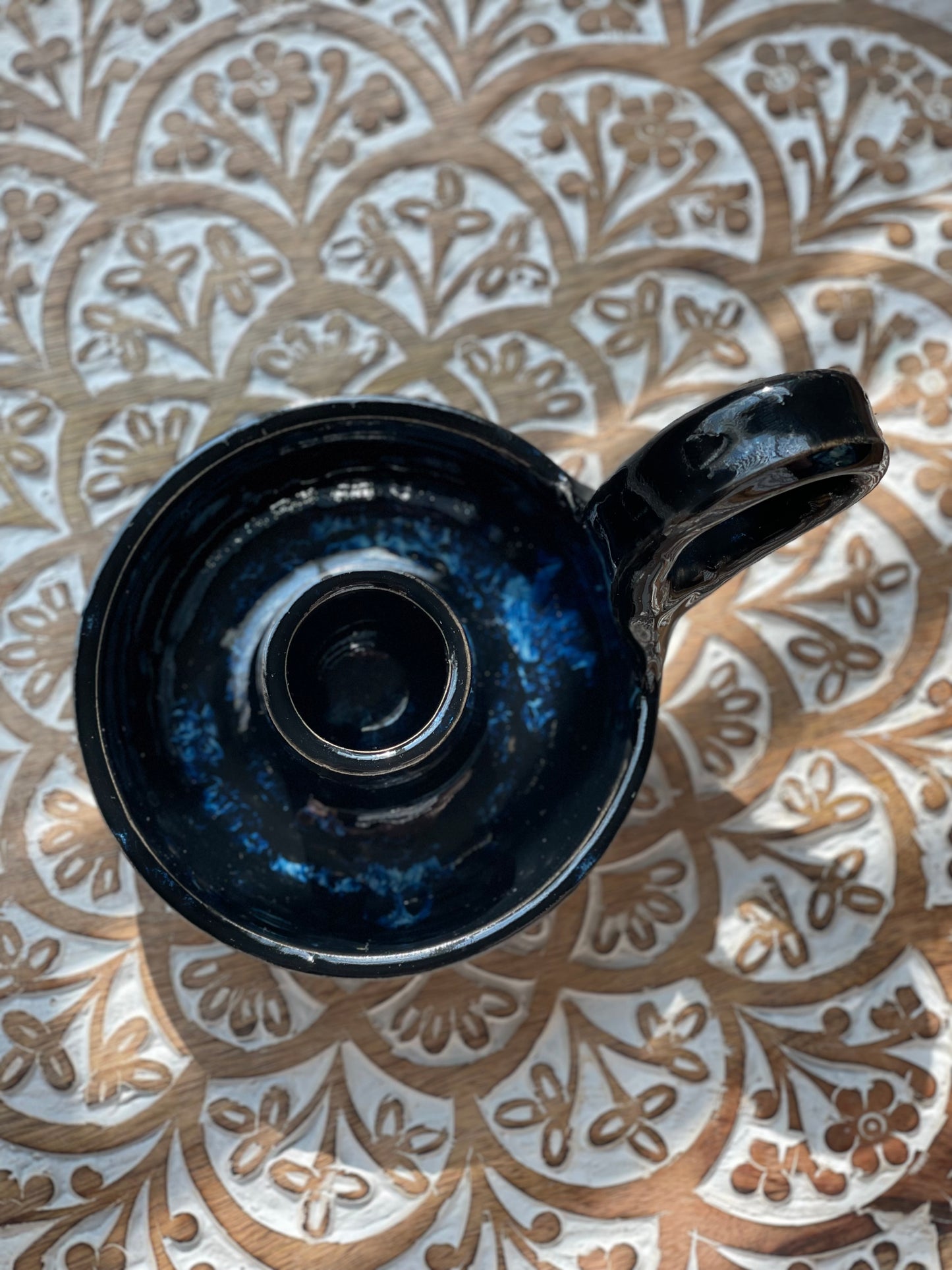 Handcrafted Obsidian Black Pottery Candlestick Holder - Ceramic Home Decor - Holder only, no candlesticks included