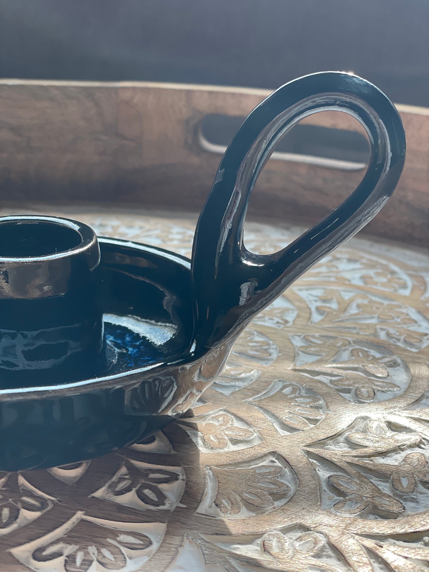 Handcrafted Obsidian Black Pottery Candlestick Holder - Ceramic Home Decor - Holder only, no candlesticks included