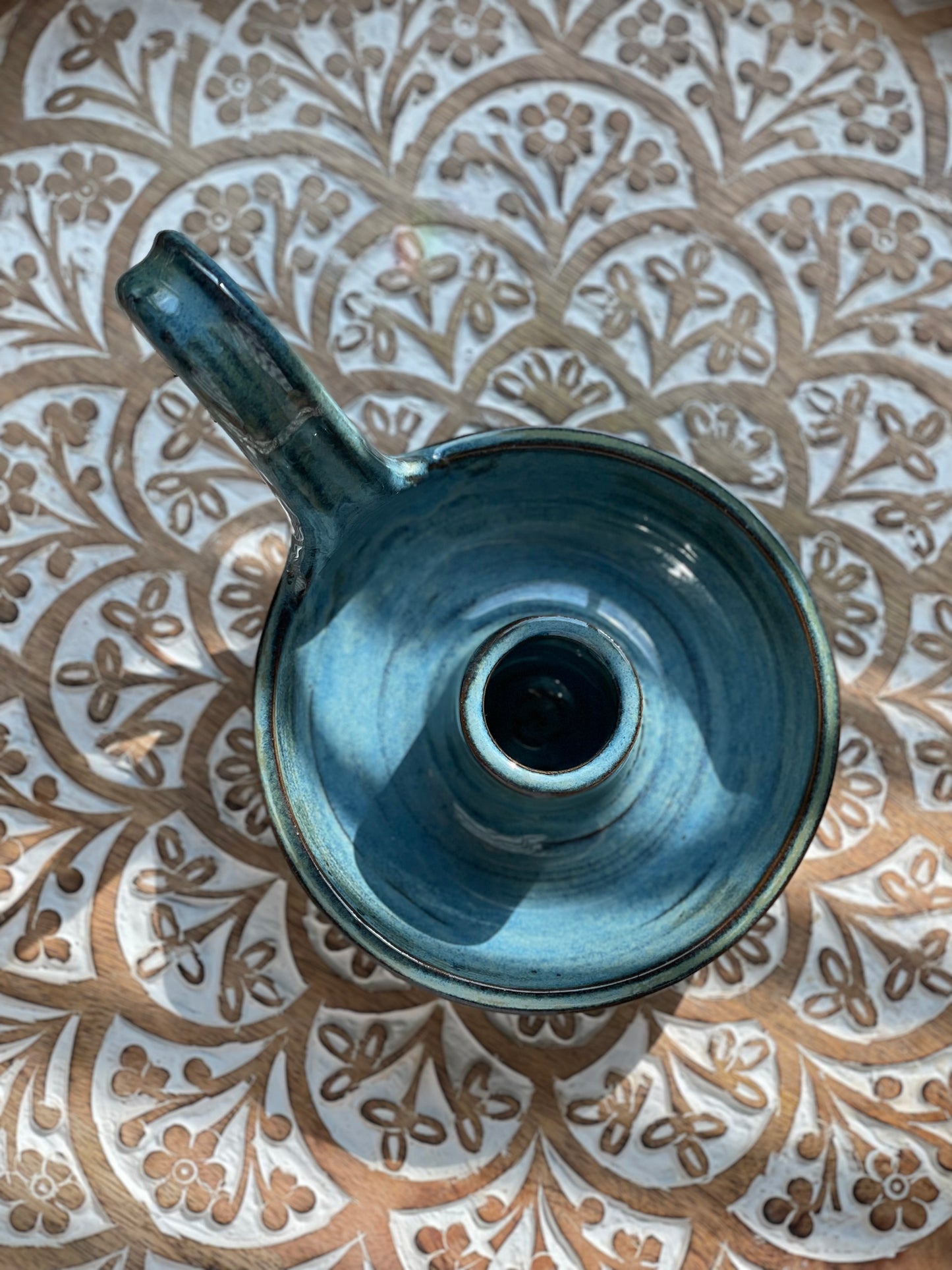 Handcrafted Blue Pottery Candlestick Holder - Ceramic Home Decor - Holder only, no candlesticks included