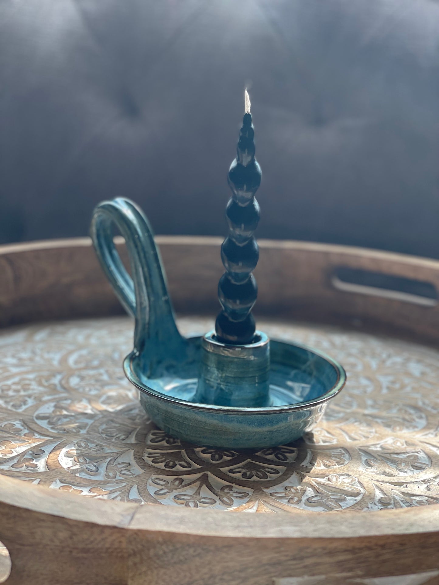Handcrafted Blue Pottery Candlestick Holder - Ceramic Home Decor - Holder only, no candlesticks included