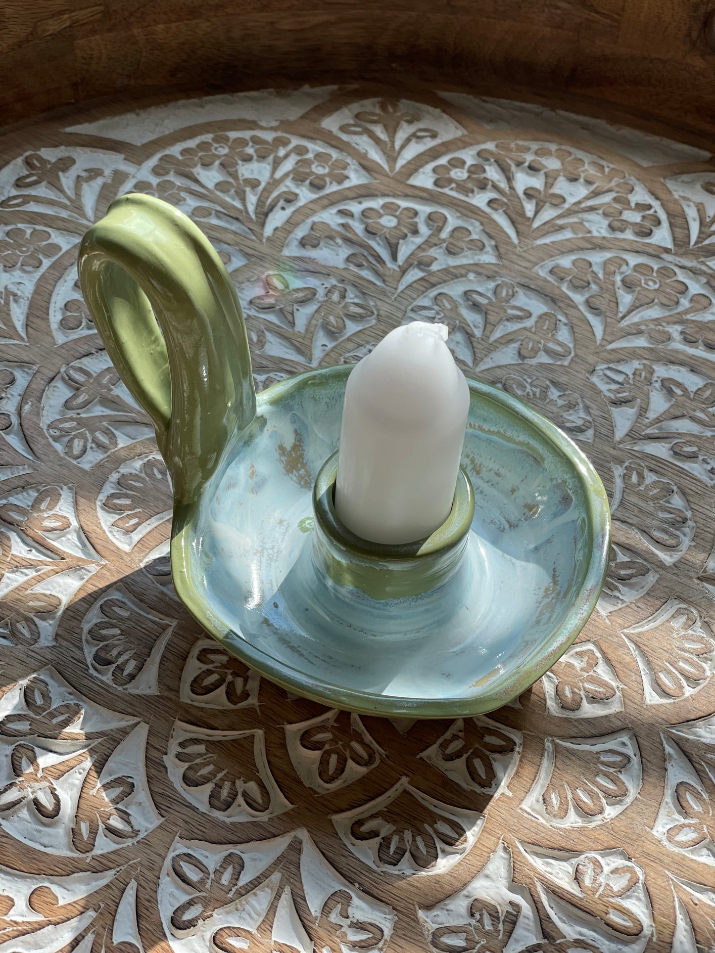 Handcrafted Bright Green Drip Square Pottery Candlestick Holder - Ceramic Home Decor - Holder only, no candlesticks included