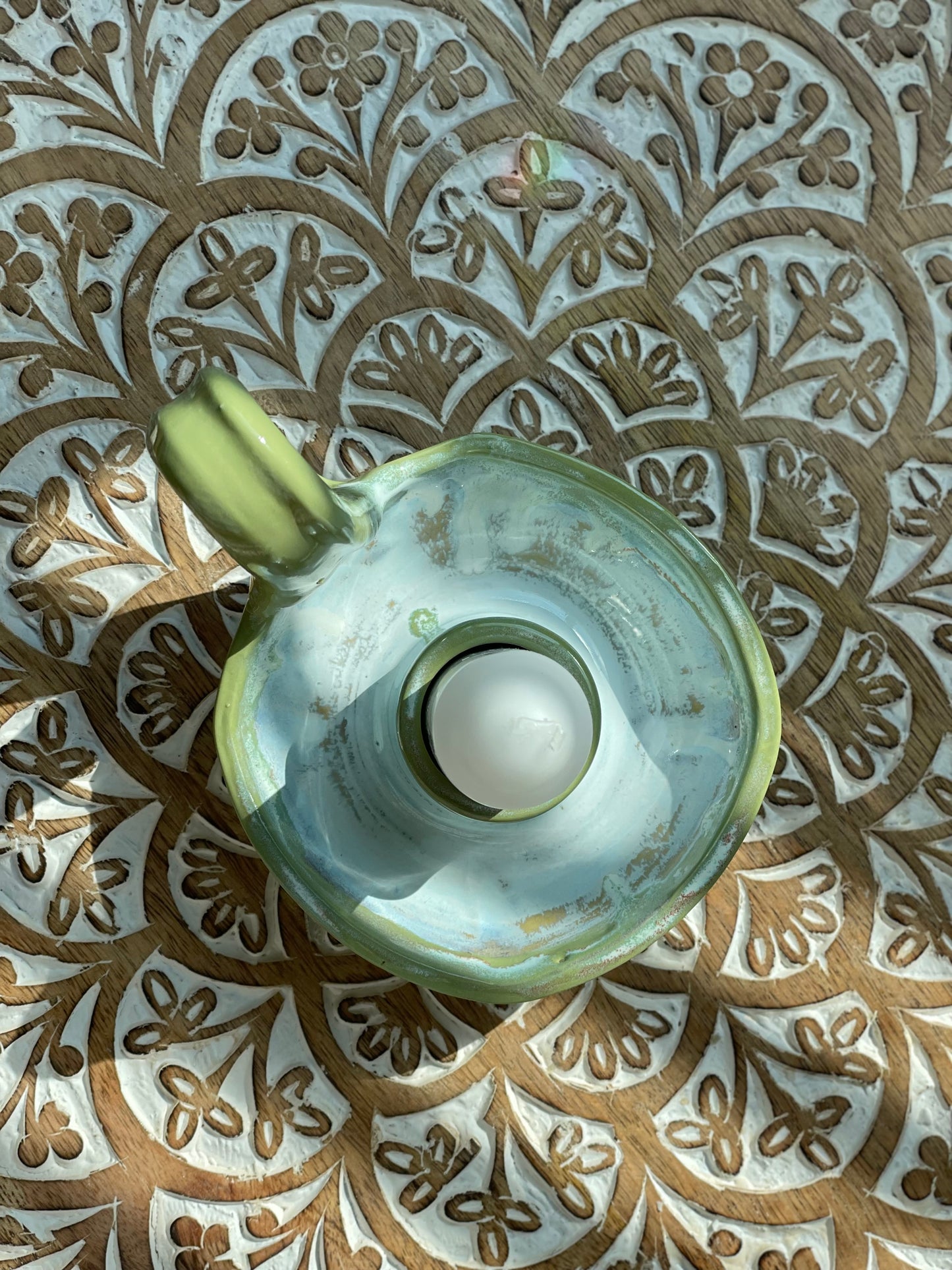Handcrafted Bright Green Drip Square Pottery Candlestick Holder - Ceramic Home Decor - Holder only, no candlesticks included