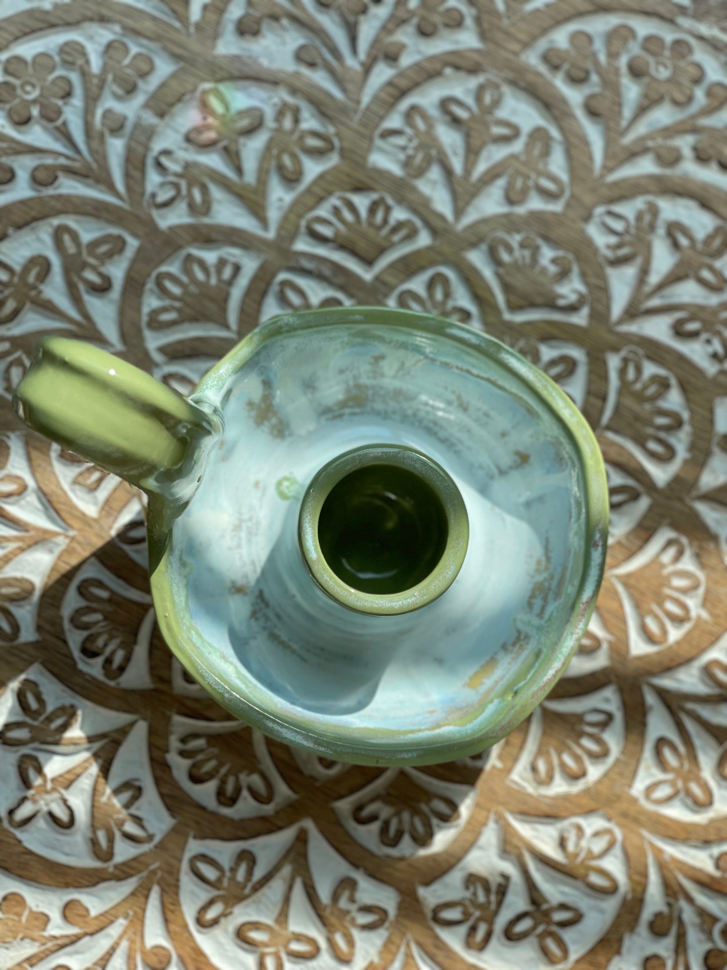 Handcrafted Bright Green Drip Square Pottery Candlestick Holder - Ceramic Home Decor - Holder only, no candlesticks included