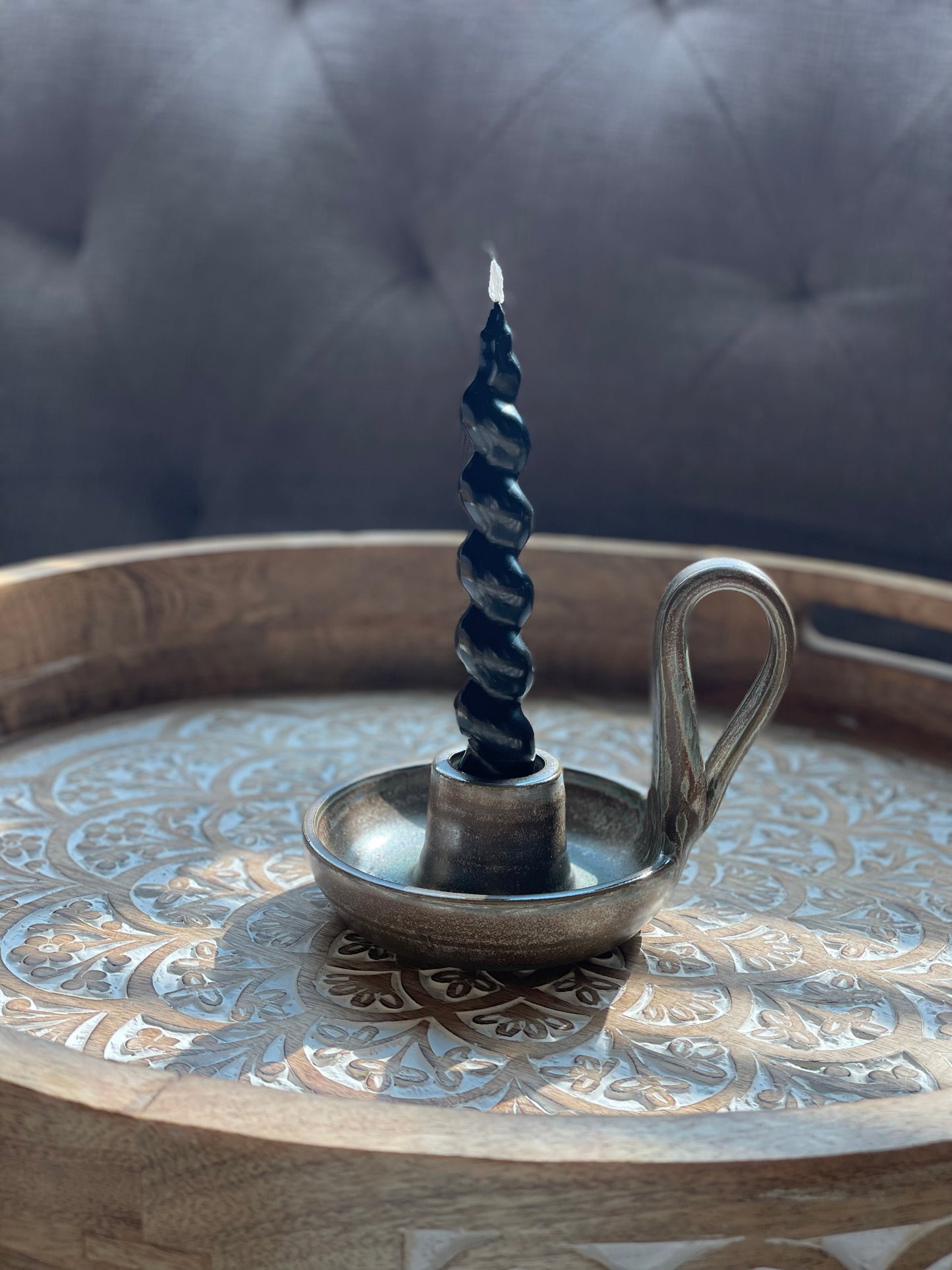 Handcrafted Green and Brown Glitter Pottery Candlestick Holder - Ceramic Home Decor - Holder only, no candlesticks included