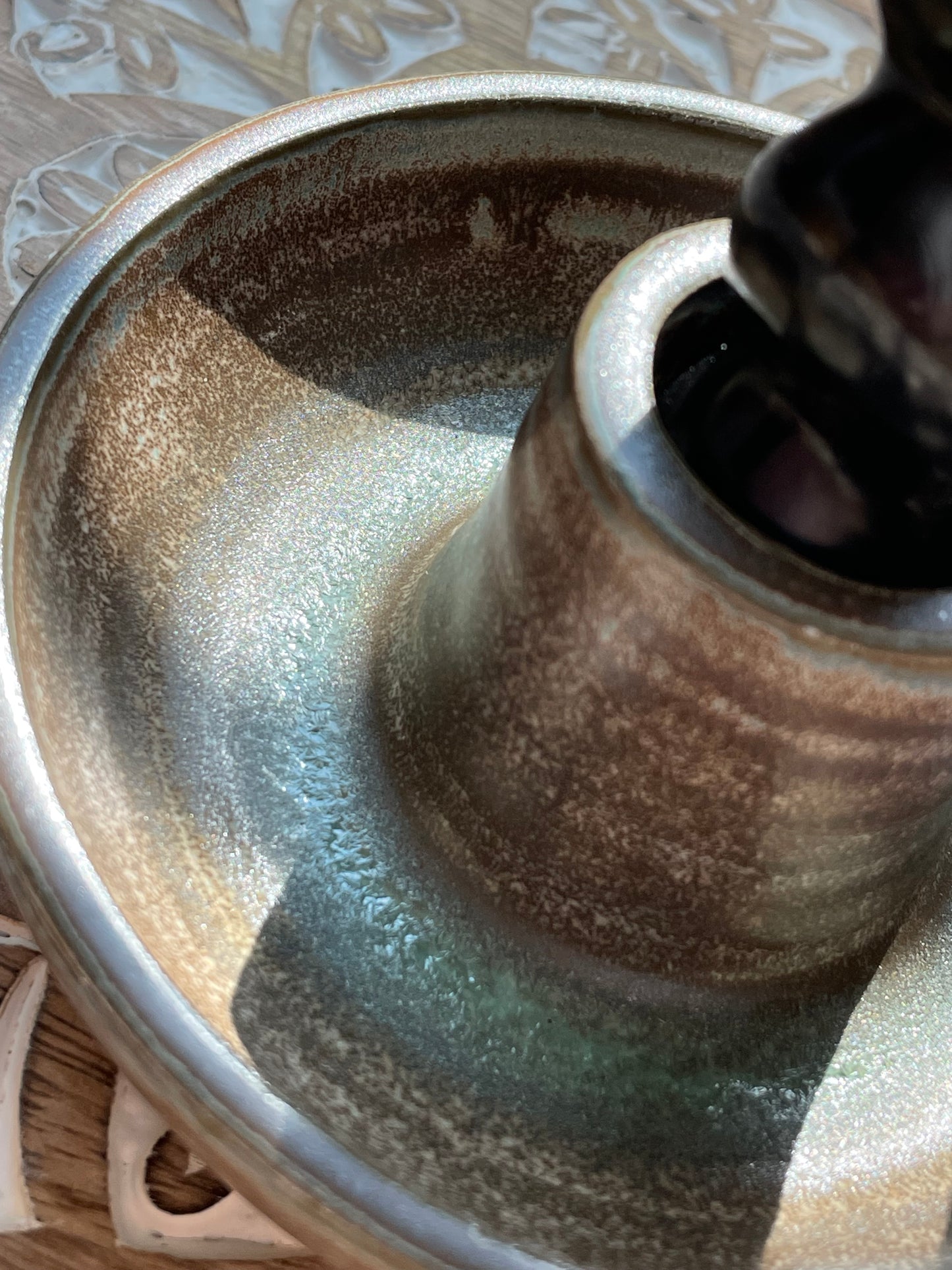 Handcrafted Green and Brown Glitter Pottery Candlestick Holder - Ceramic Home Decor - Holder only, no candlesticks included