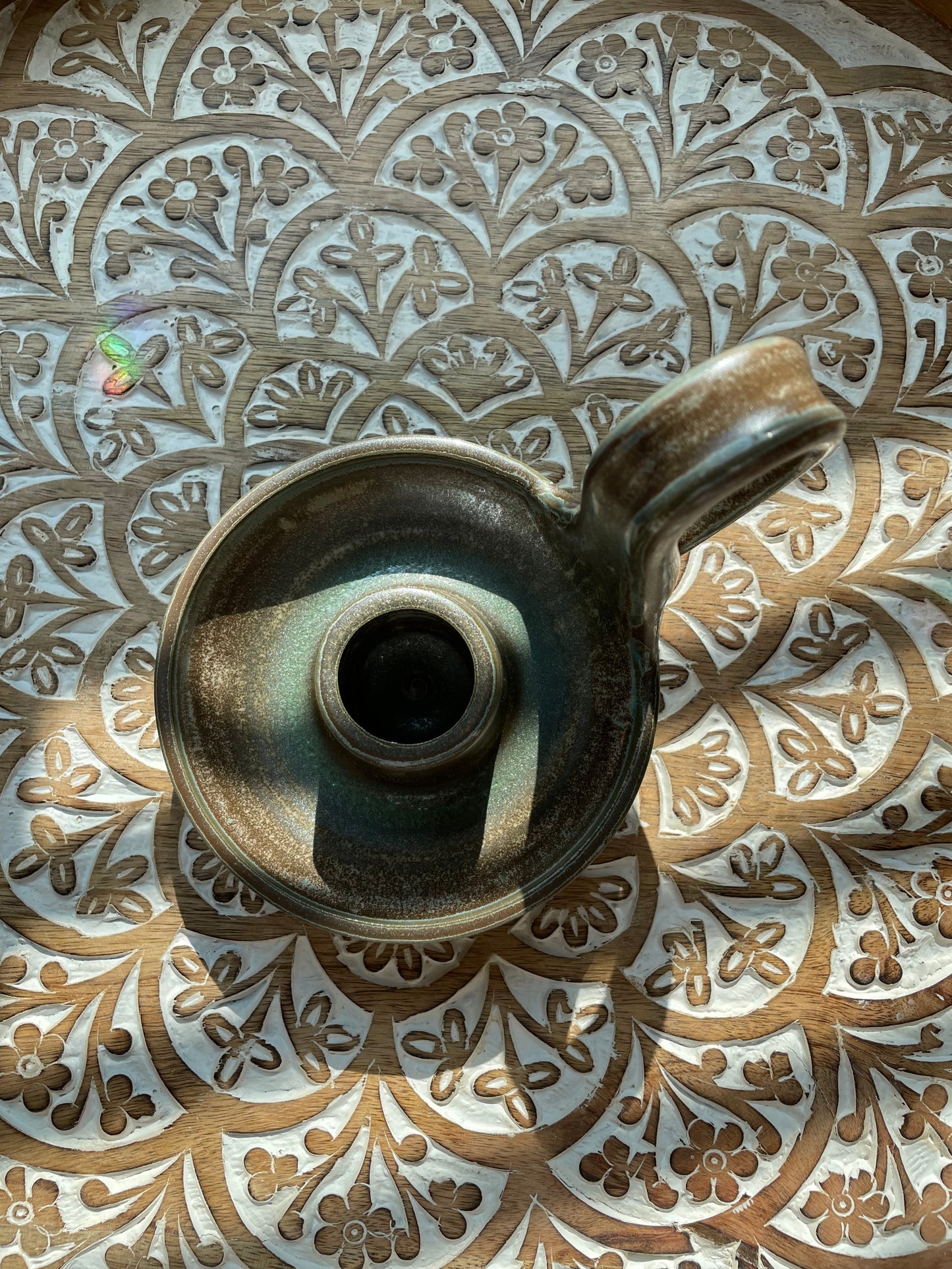 Handcrafted Green and Brown Glitter Pottery Candlestick Holder - Ceramic Home Decor - Holder only, no candlesticks included