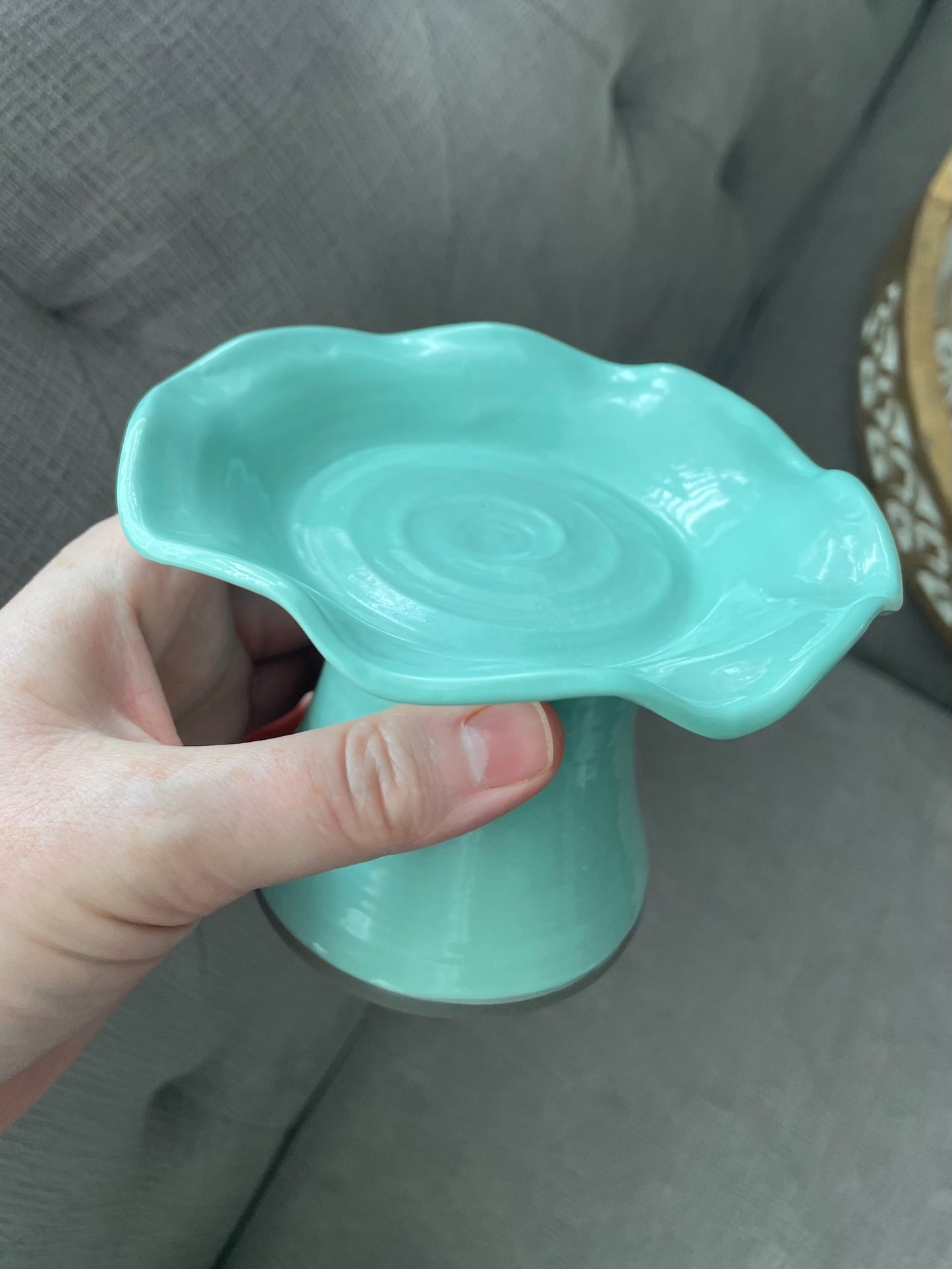 Handcrafted Stoneware Cupcake Pedestal, Aqua Gloss