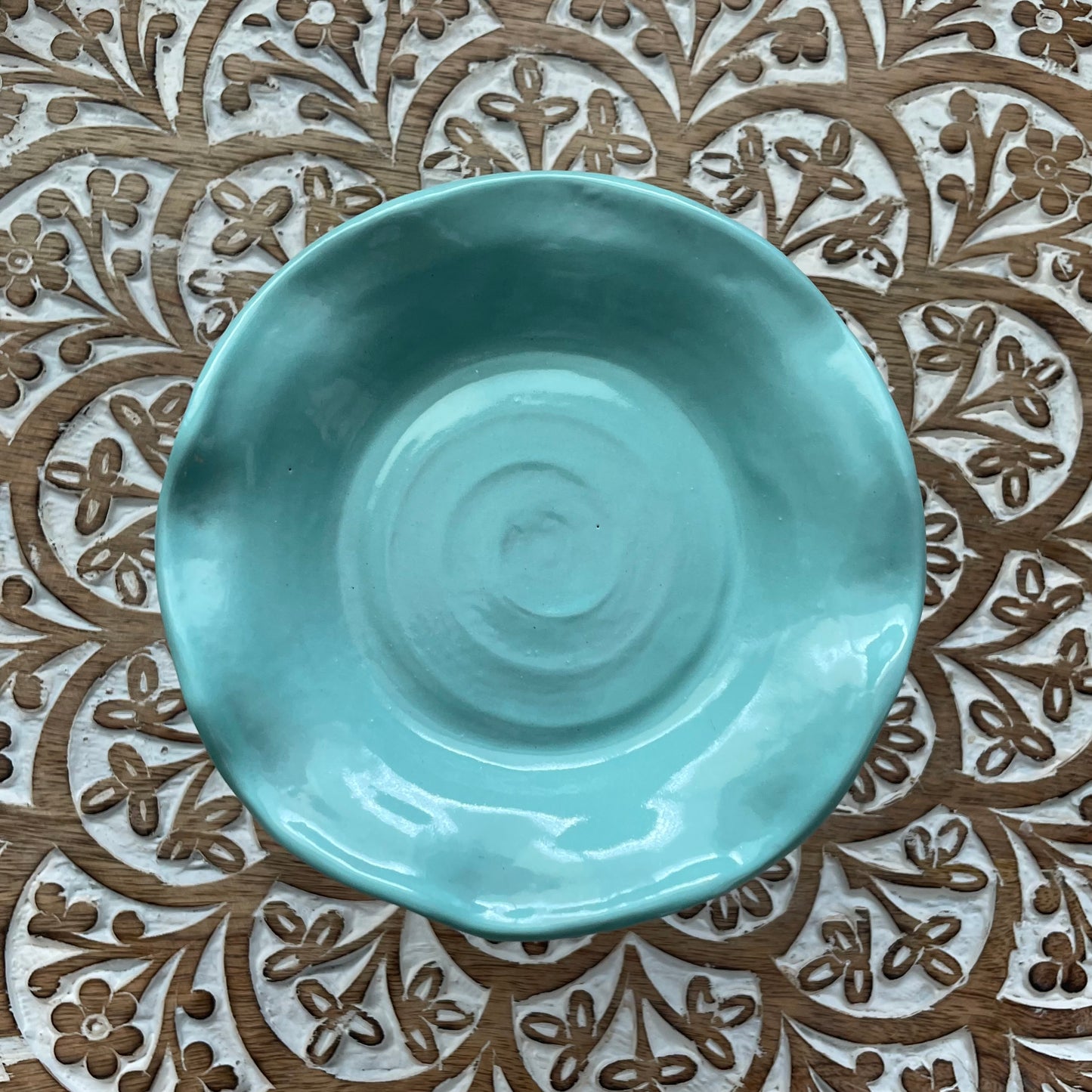 Handcrafted Stoneware Cupcake Pedestal, Aqua Gloss