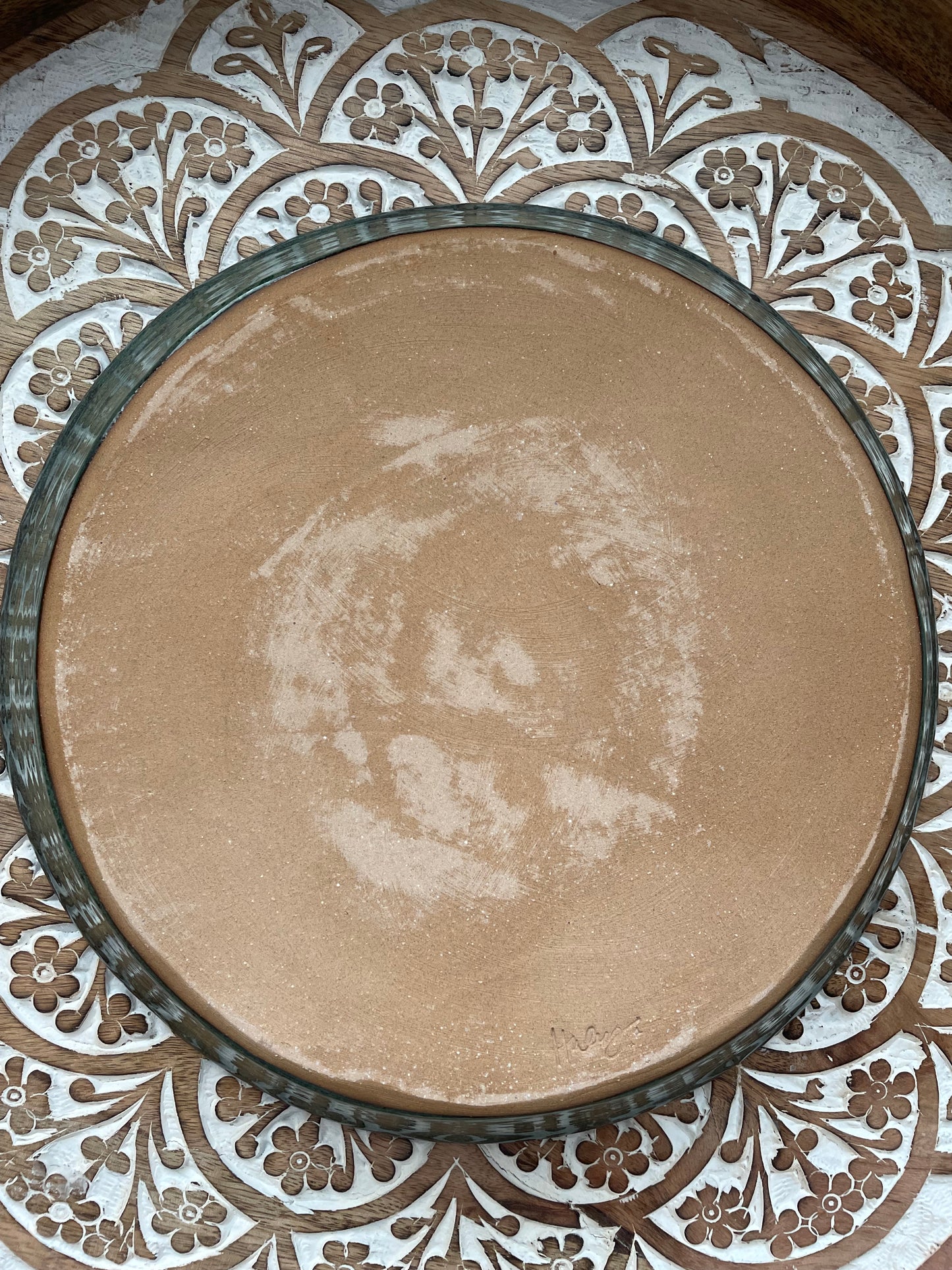 Large Fruit or Salad Shallow Serving Bowl, Moss Green, Handmade Stoneware Swirl Dish