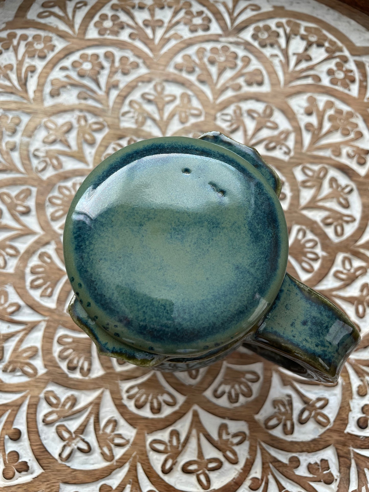 Moss Green Teacup Set with Ceramic Tea Strainer and Lid