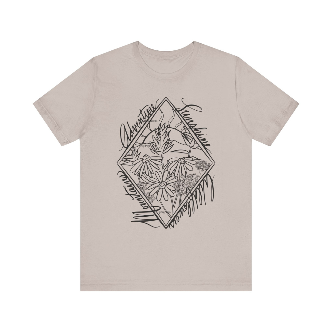 Sunshine Adventure Mountain Wildflower tee shirt for outdoor lovers