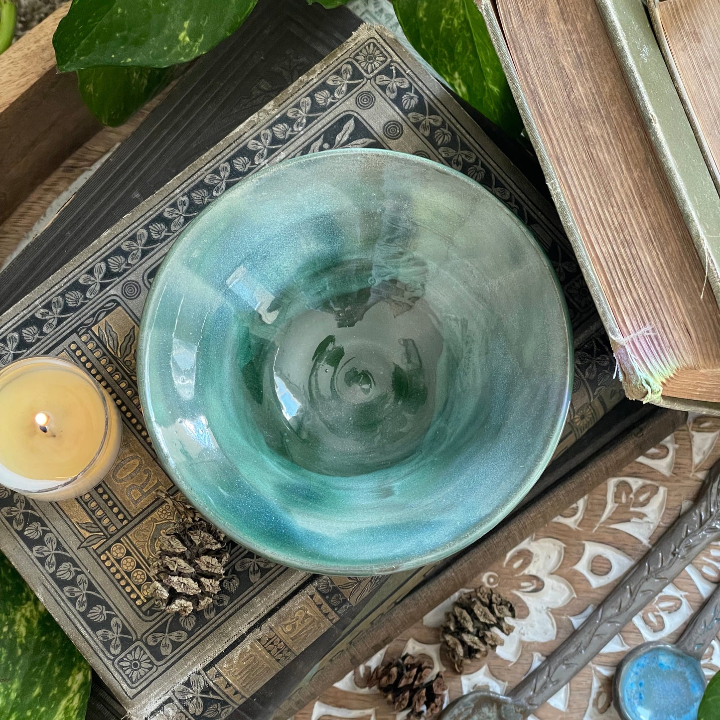 soft green ceramic bowl for trinkets keys and snacks