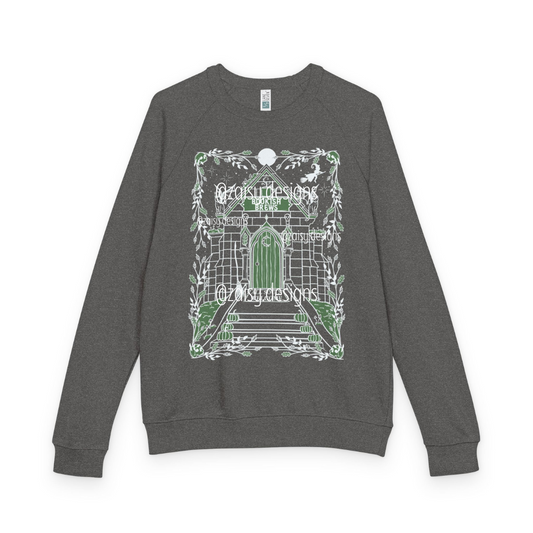 Bookish Brews Coffeehouse Sweatshirt for Book Lovers - French Terry Raglan - Lane Seven brand - PLAIN SLEEVES