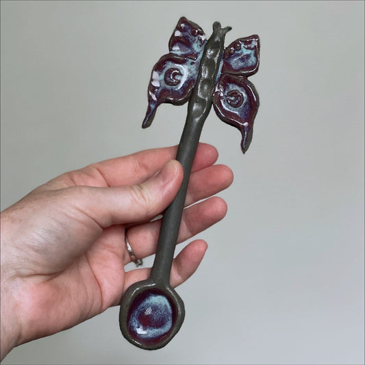 Purple Butterfly Spoon, Cottagecore Home Decor, Ceramic, Handmade Stoneware