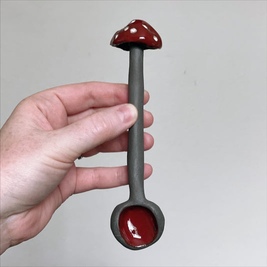Red Mushroom Spoon, Cottagecore Home Decor, Ceramic, Handmade. ONE SPOON