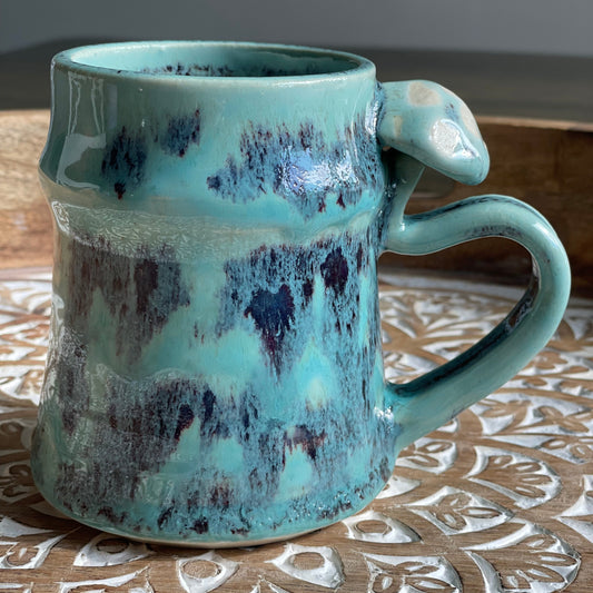 blue and red mushroom mug handmade large size for coffee
