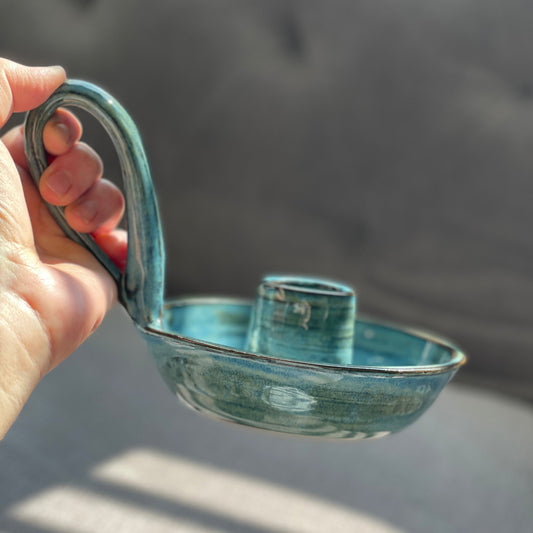 Handcrafted Blue Pottery Candlestick Holder - Ceramic Home Decor - Holder only, no candlesticks included
