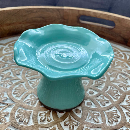 Handcrafted Stoneware Cupcake Pedestal, Aqua Gloss