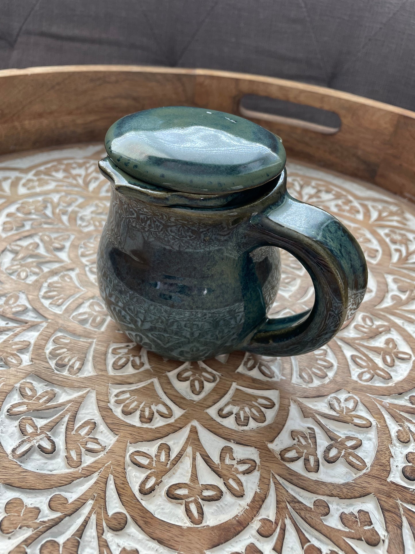 Moss Green Teacup Set with Ceramic Tea Strainer and Lid