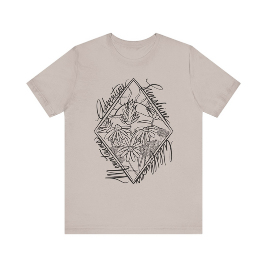 Sunshine Adventure Mountain Wildflower tee shirt for outdoor lovers