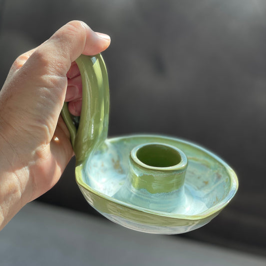 bright green drip glaze stoneware handmade ceramic candlestick holder